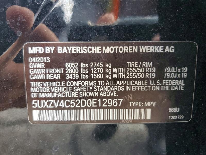 53133576 :رقم المزاد ، 5UXZV4C52D0E12967 vin ، 2013 Bmw X5 مزاد بيع