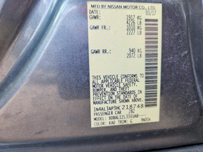 Aukcja sprzedaży 2017 Nissan Altima, vin: 1N4AL3AP3HC218748, numer aukcji: 54555956