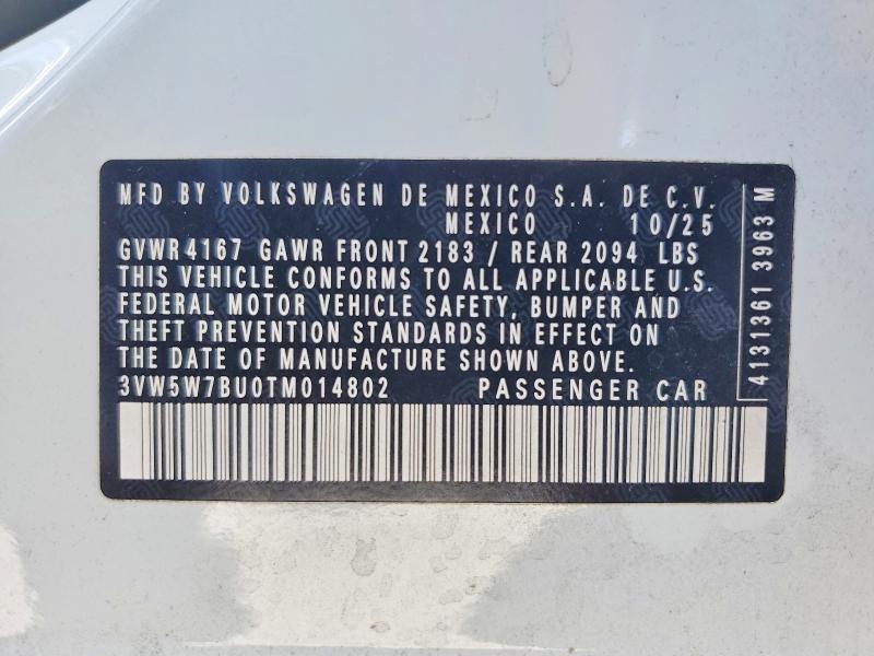 52786496 :رقم المزاد ، 3VW5W7BU0TM014802 vin ، 2026 Volkswagen Jetta مزاد بيع