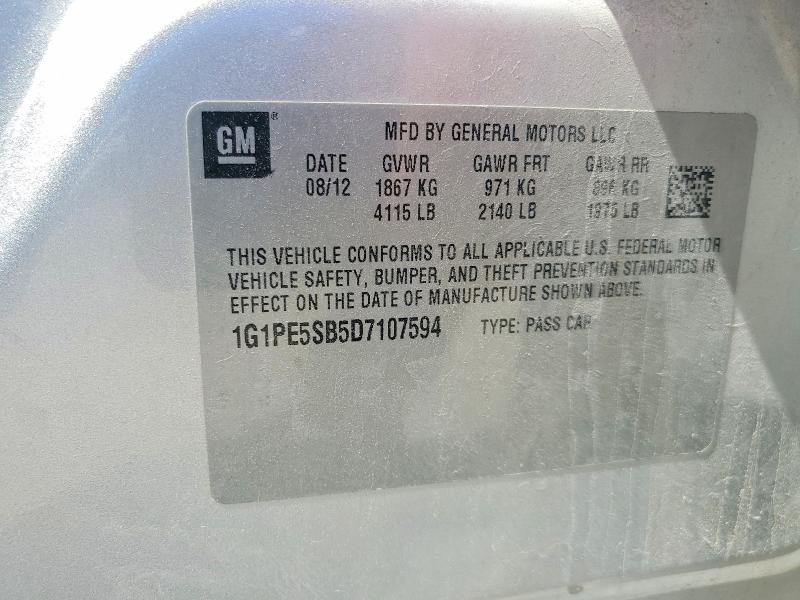 Продаж на аукціоні авто 2013 Chevrolet Cruze, vin: 1G1PE5SB5D7107594, номер лоту: 53085916
