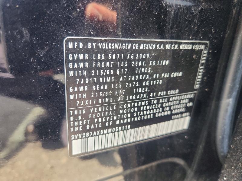 Aukcja sprzedaży 2021 Volkswagen Tiguan, vin: 3VV2B7AX5MM058116, numer aukcji: 53161606