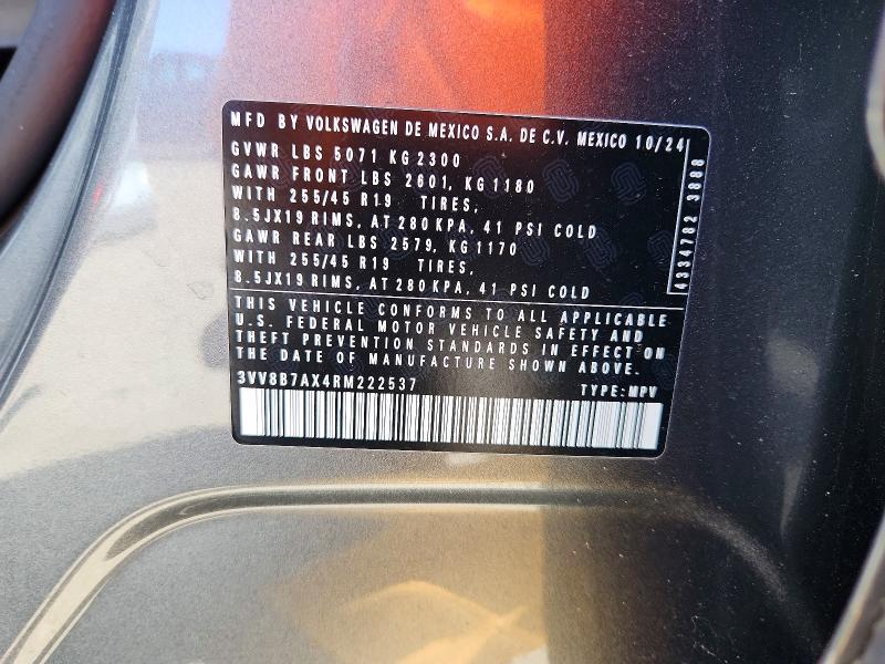 Aukcja sprzedaży 2024 Volkswagen Tiguan, vin: 3VV8B7AX4RM222537, numer aukcji: 53008906