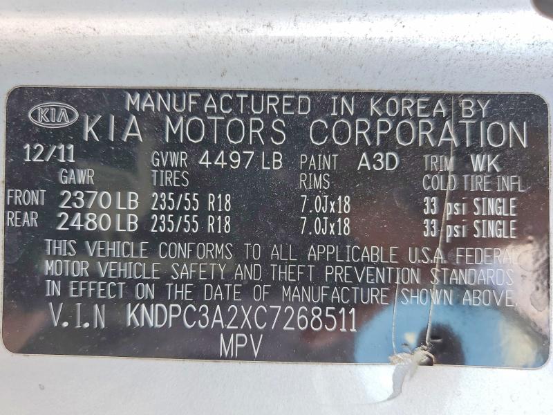 Продаж на аукціоні авто 2012 Kia Sportage, vin: KNDPC3A2XC7268511, номер лоту: 53436466