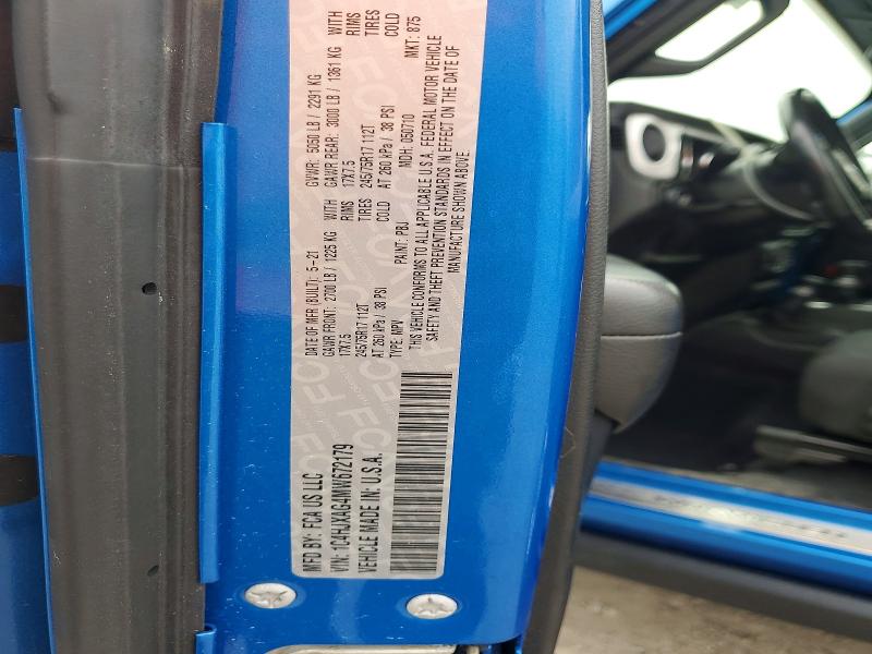 2021 Jeep Wrangler მანქანა იყიდება აუქციონზე, vin: 1C4HJXAG4MW672179, აუქციონის ნომერი: 54658496