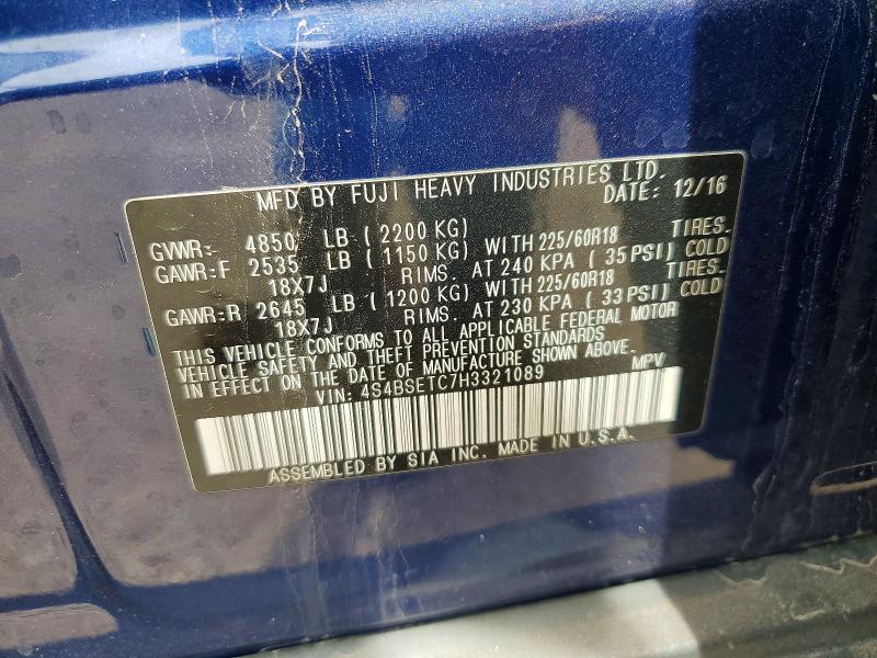 2017 Subaru Outback მანქანა იყიდება აუქციონზე, vin: 4S4BSETC7H3321089, აუქციონის ნომერი: 54680976