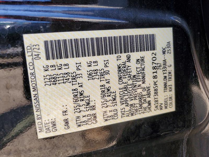 53973586 :رقم المزاد ، 5N1BT3BB5PC818702 vin ، 2023 Nissan Rogue مزاد بيع