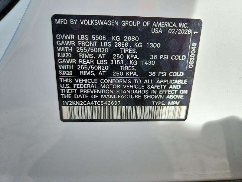 Aukcja sprzedaży 2026 Volkswagen Atlas, vin: 1V2KN2CA4TC546697, numer aukcji: 54627376