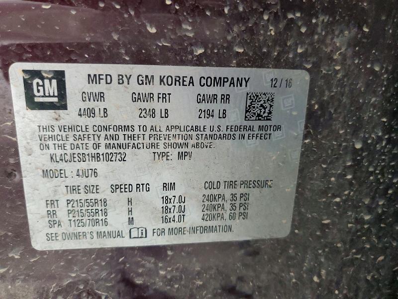 Aukcja sprzedaży 2017 Buick Encore, vin: KL4CJESB1HB102732, numer aukcji: 54108736