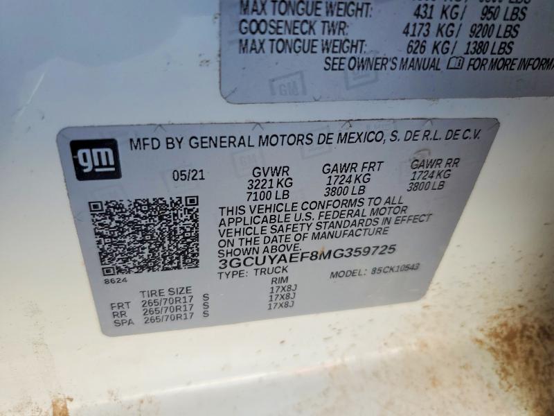 55312806 :رقم المزاد ، 3GCUYAEF8MG359725 vin ، 2021 Chevrolet Silverado مزاد بيع