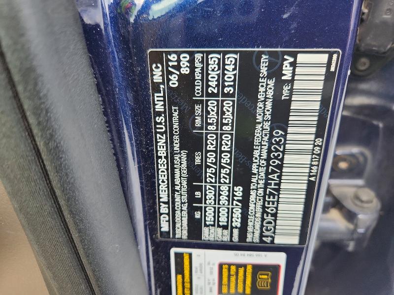 54852296 :رقم المزاد ، 4JGDF6EE7HA793239 vin ، 2017 Mercedes-benz Gls مزاد بيع