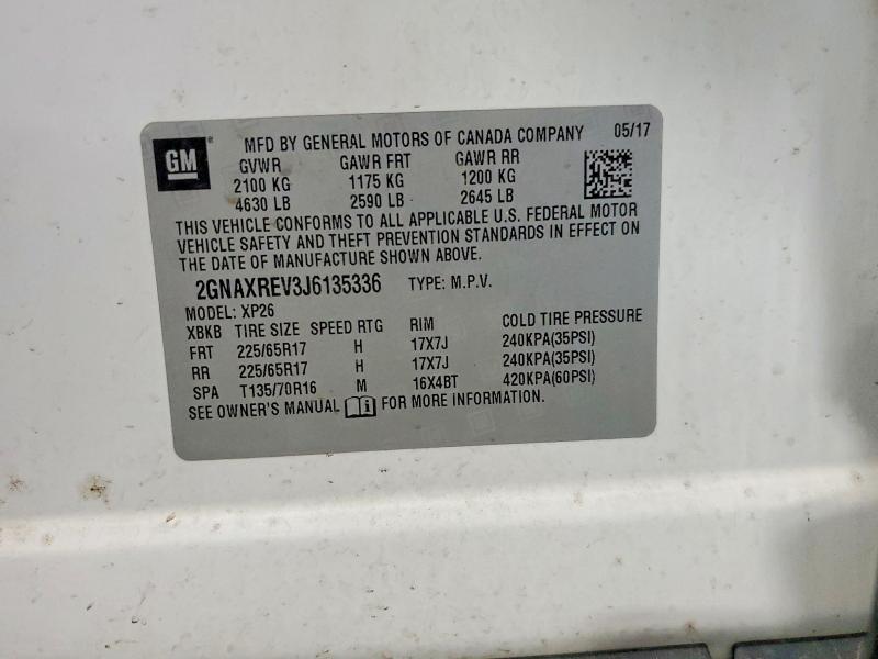 52908906 :رقم المزاد ، 2GNAXREV3J6135336 vin ، 2018 Chevrolet Equinox مزاد بيع