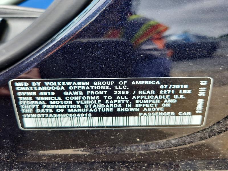 Aukcja sprzedaży 2017 Volkswagen Passat, vin: 1VWGT7A34HC004910, numer aukcji: 54583836
