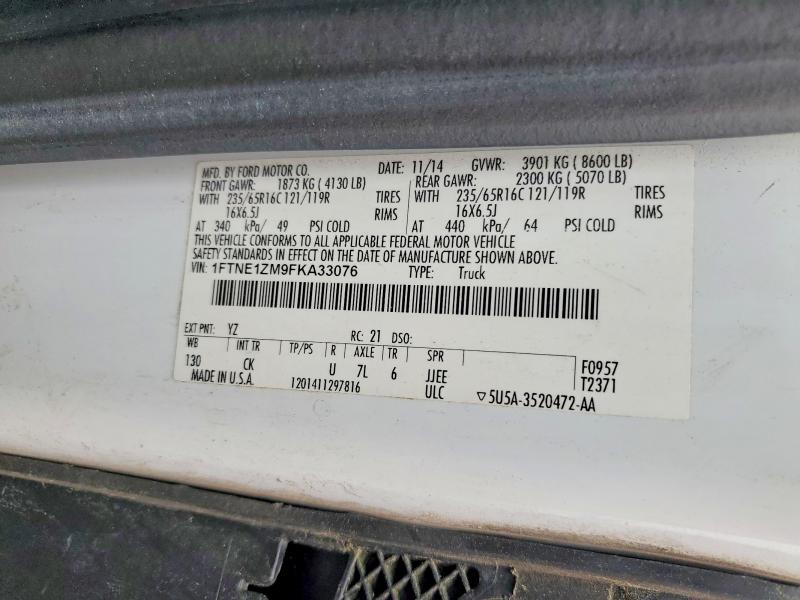 Aukcja sprzedaży 2015 Ford Transit, vin: 1FTNE1ZM9FKA33076, numer aukcji: 53719286