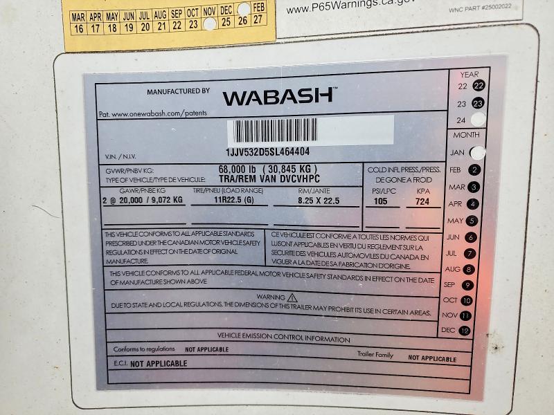 Продажа на аукционе авто 2025 Wabash Dvc, vin: 1JJV532D5SL464404, номер лота: 54107356