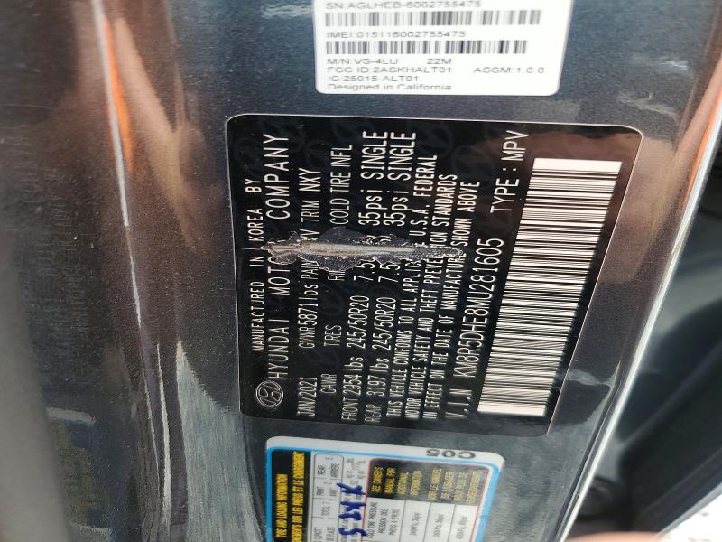 52421076 :رقم المزاد ، KM8R5DHE8MU281605 vin ، 2021 Hyundai Palisade مزاد بيع
