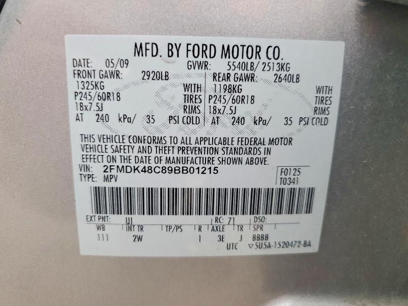 Aukcja sprzedaży 2009 Ford Edge, vin: 2FMDK48C89BB01215, numer aukcji: 53990386