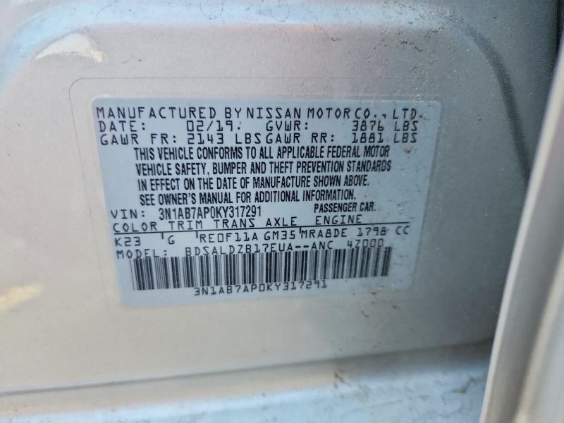 Продаж на аукціоні авто 2019 Nissan Sentra, vin: 3N1AB7AP0KY317291, номер лоту: 53965666