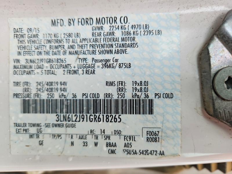 Продажа на аукционе авто 2016 Lincoln Mkz, vin: 3LN6L2J91GR618265, номер лота: 55007456