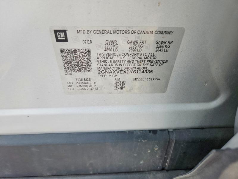Aukcja sprzedaży 2019 Chevrolet Equinox, vin: 2GNAXVEX1K6114335, numer aukcji: 53944816