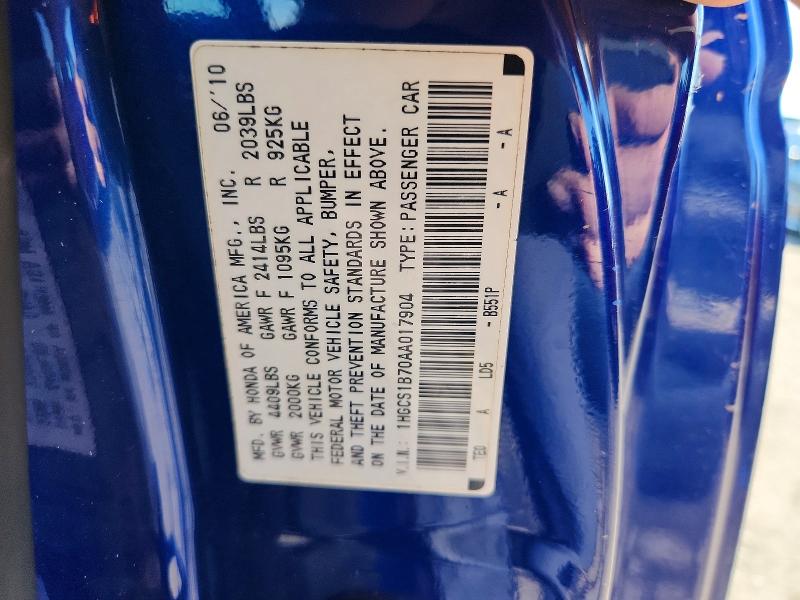 Aukcja sprzedaży 2010 Honda Accord, vin: 1HGCS1B70AA017904, numer aukcji: 52053936