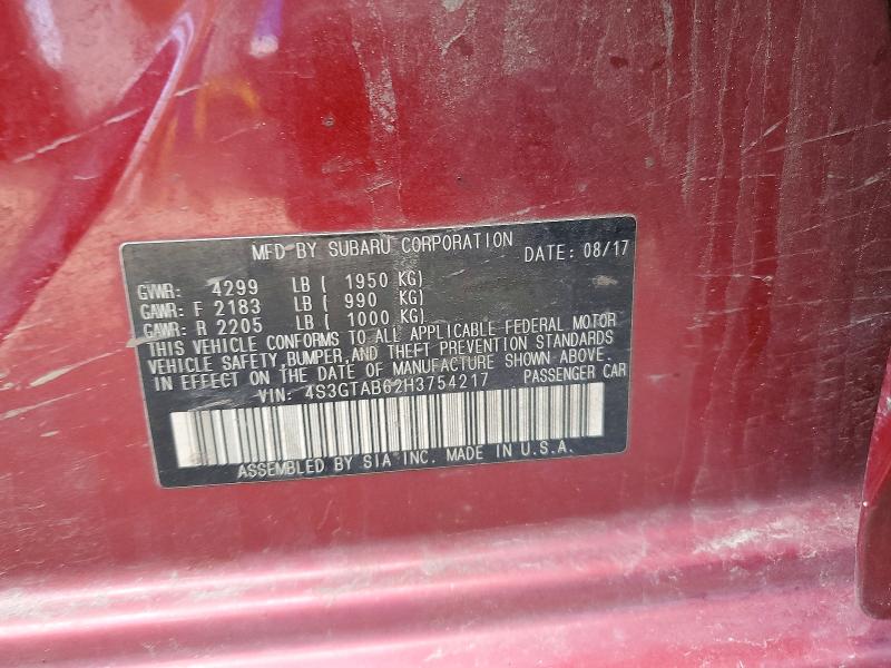 Aukcja sprzedaży 2017 Subaru Impreza, vin: 4S3GTAB62H3754217, numer aukcji: 52935686