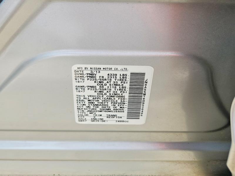 2013 Nissan Rogue მანქანა იყიდება აუქციონზე, vin: JN8AS5MT6DW528486, აუქციონის ნომერი: 52522926