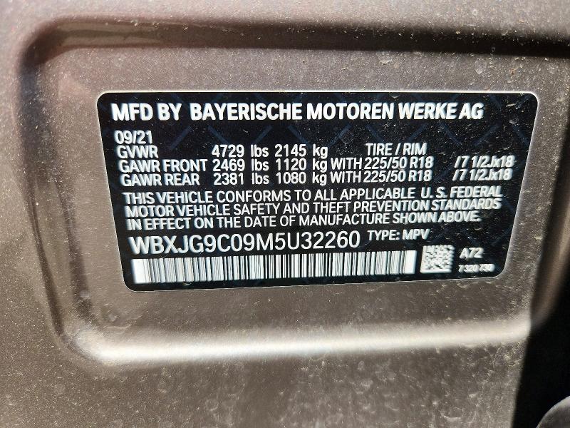 52319026 :رقم المزاد ، WBXJG9C09M5U32260 vin ، 2021 Bmw X1 مزاد بيع