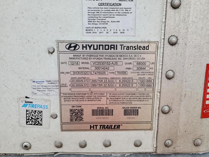Aukcja sprzedaży 2020 Hyundai Translead Inc Trailers, vin: 3H3V532C1LT476025, numer aukcji: 54862496