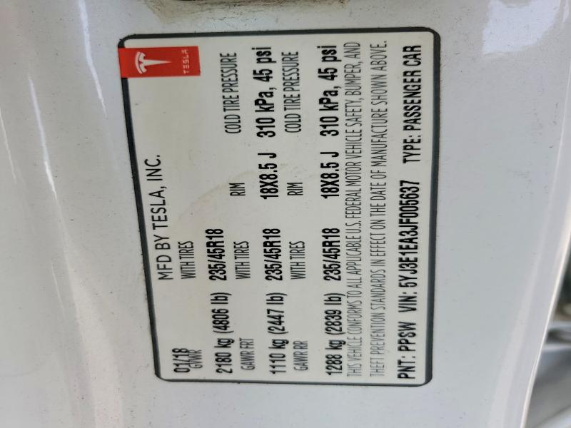 Aukcja sprzedaży 2018 Tesla Model 3, vin: 5YJ3E1EA3JF005637, numer aukcji: 51886456