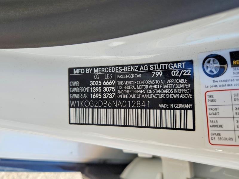 55493896 :رقم المزاد ، W1KCG2DB6NA012841 vin ، 2022 Mercedes-benz Eqs Sedan مزاد بيع