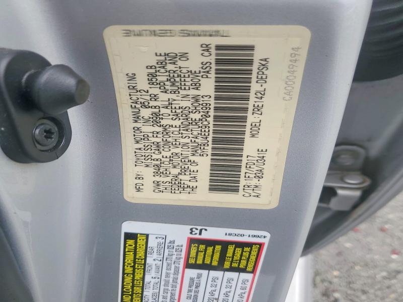 Продаж на аукціоні авто 2012 Toyota Corolla, vin: 5YFBU4EE9CP049913, номер лоту: 53664766