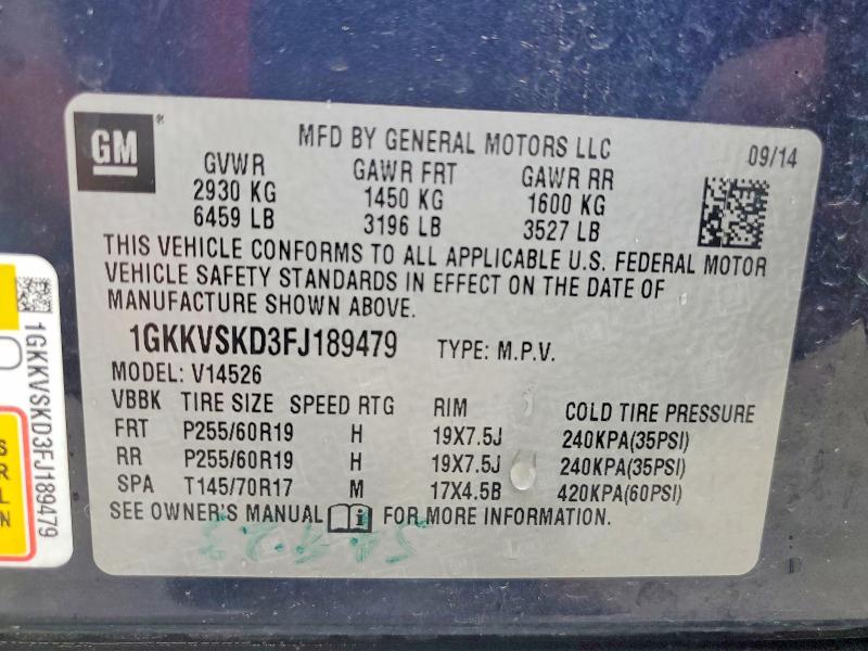 Продаж на аукціоні авто 2015 Gmc Acadia, vin: 1GKKVSKD3FJ189479, номер лоту: 54813566