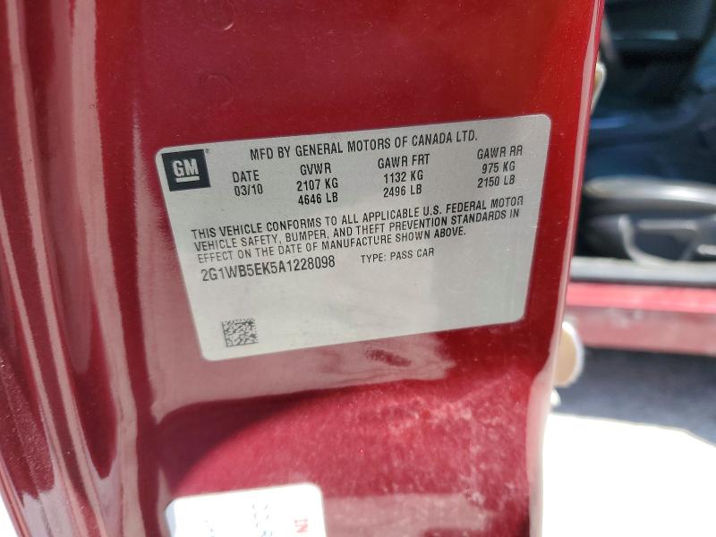 52482546 :رقم المزاد ، 2G1WB5EK5A1228098 vin ، 2010 Chevrolet Impala مزاد بيع