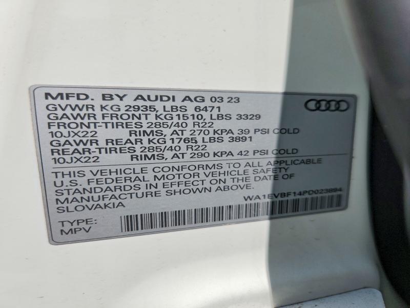 Продажа на аукционе авто 2023 Audi Q8, vin: WA1EVBF14PD023894, номер лота: 53388926