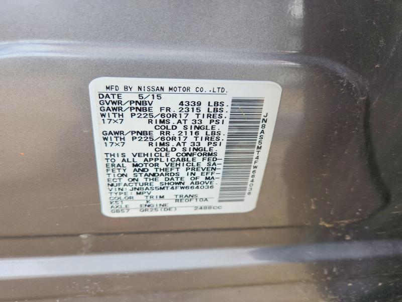 2015 Nissan Rogue Select მანქანა იყიდება აუქციონზე, vin: JN8AS5MT4FW664036, აუქციონის ნომერი: 53468296