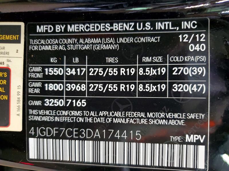 55316456 :رقم المزاد ، 4JGDF7CE3DA174415 vin ، 2013 Mercedes-benz Gl مزاد بيع