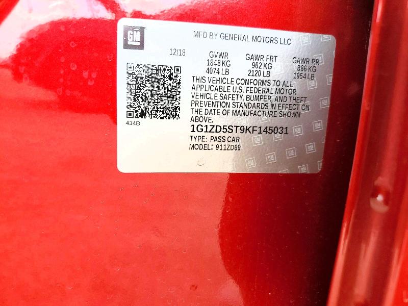 52846346 :رقم المزاد ، 1G1ZD5ST9KF145031 vin ، 2019 Chevrolet Malibu مزاد بيع