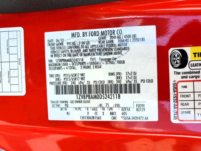 55222666 :رقم المزاد ، 1ZVBP8AM0D5242118 vin ، 2013 Ford Mustang مزاد بيع