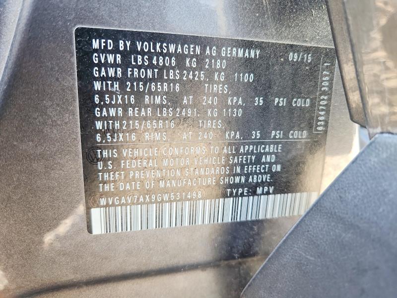Aukcja sprzedaży 2016 Volkswagen Tiguan, vin: WVGAV7AX9GW531498, numer aukcji: 53575266