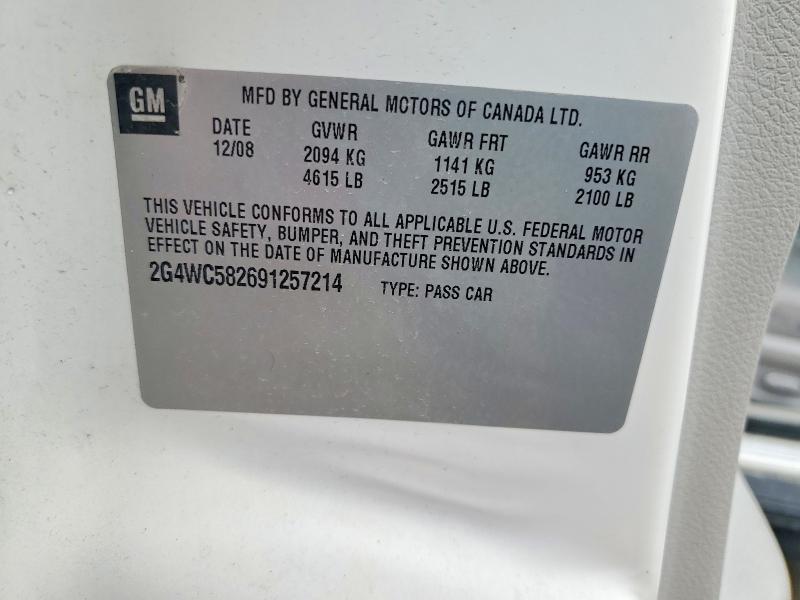 Aukcja sprzedaży 2009 Buick Lacrosse, vin: 2G4WC582691257214, numer aukcji: 51998736