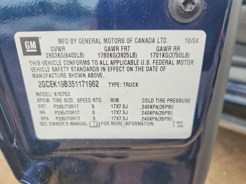 Продаж на аукціоні авто 2005 Chevrolet Silverado, vin: 2GCEK19B351171962, номер лоту: 54849766