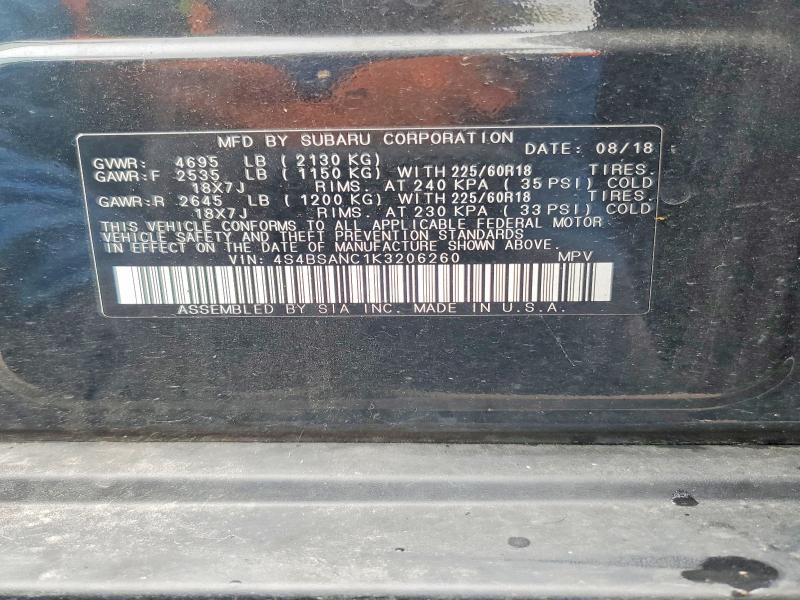 52779726 :رقم المزاد ، 4S4BSANC1K3206260 vin ، 2019 Subaru Outback مزاد بيع