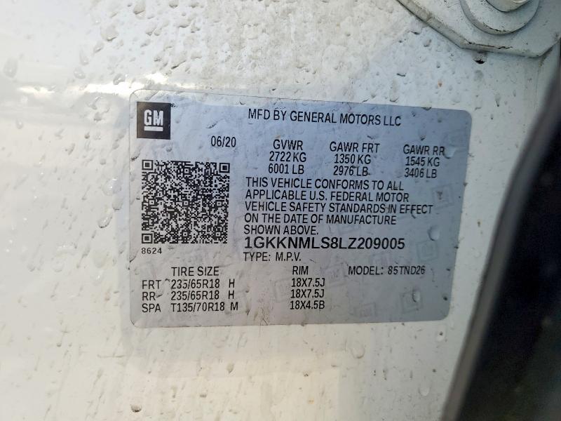 54255926 :رقم المزاد ، 1GKKNMLS8LZ209005 vin ، 2020 Gmc Acadia مزاد بيع
