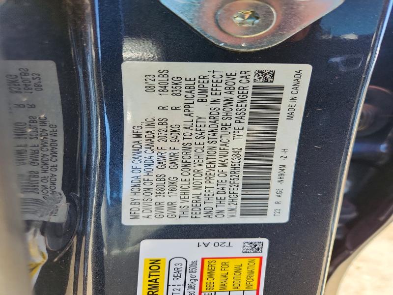 Продажа на аукционе авто 2024 Honda Civic, vin: 2HGFE2F52RH503842, номер лота: 54941916