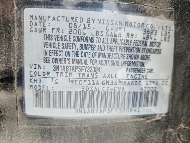 2015 Nissan Sentra მანქანა იყიდება აუქციონზე, vin: 3N1AB7AP5FY320841, აუქციონის ნომერი: 53896436