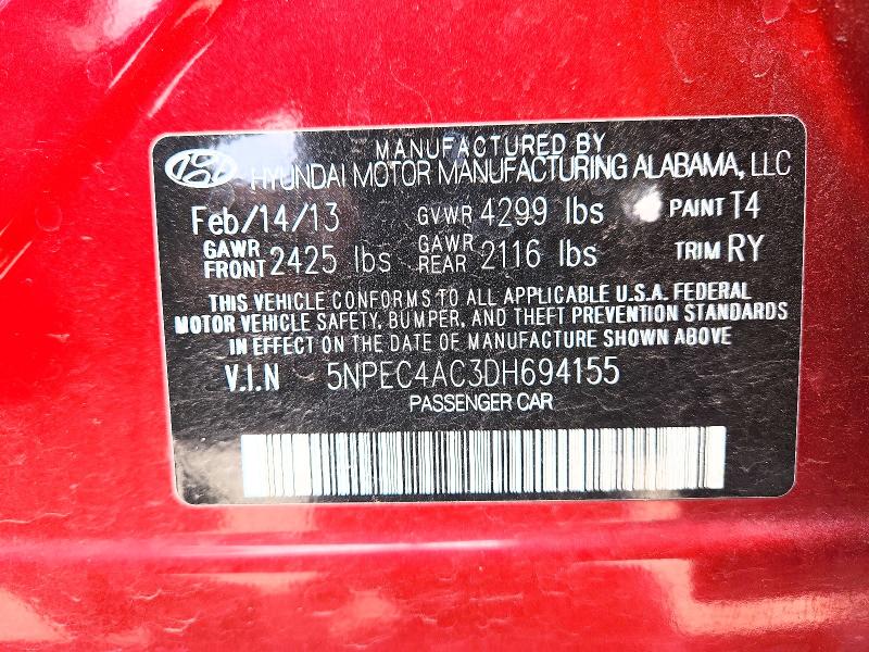 Aukcja sprzedaży 2013 Hyundai Sonata, vin: 5NPEC4AC3DH694155, numer aukcji: 52897026