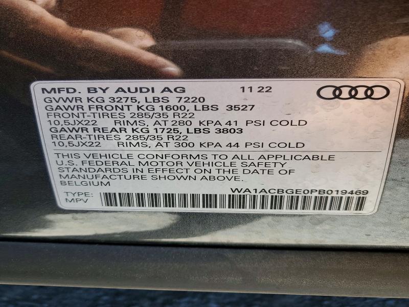 2023 Audi E-tron S მანქანა იყიდება აუქციონზე, vin: WA1ACBGE0PB019469, აუქციონის ნომერი: 53292186