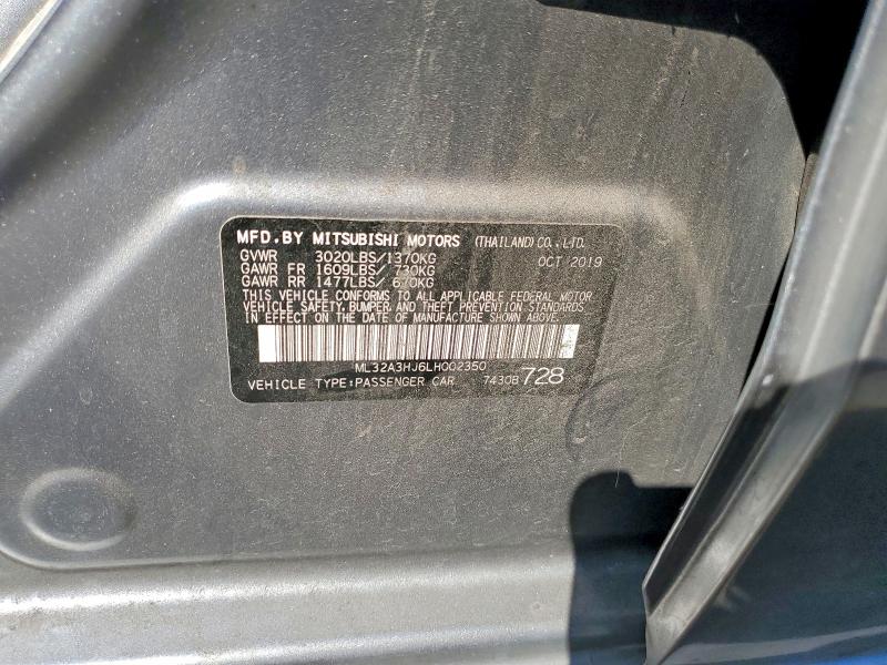 2020 Mitsubishi Mirage მანქანა იყიდება აუქციონზე, vin: ML32A3HJ6LH002350, აუქციონის ნომერი: 54161816