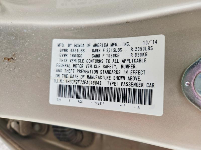 54230636 :رقم المزاد ، 1HGCR2F72FA049045 vin ، 2015 Honda Accord مزاد بيع