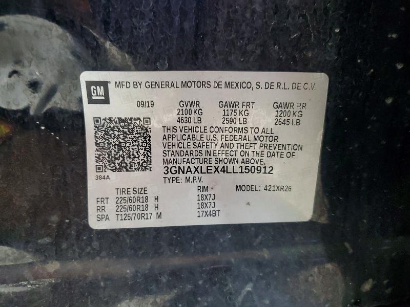 54223816 :رقم المزاد ، 3GNAXLEX4LL150912 vin ، 2020 Chevrolet Equinox مزاد بيع